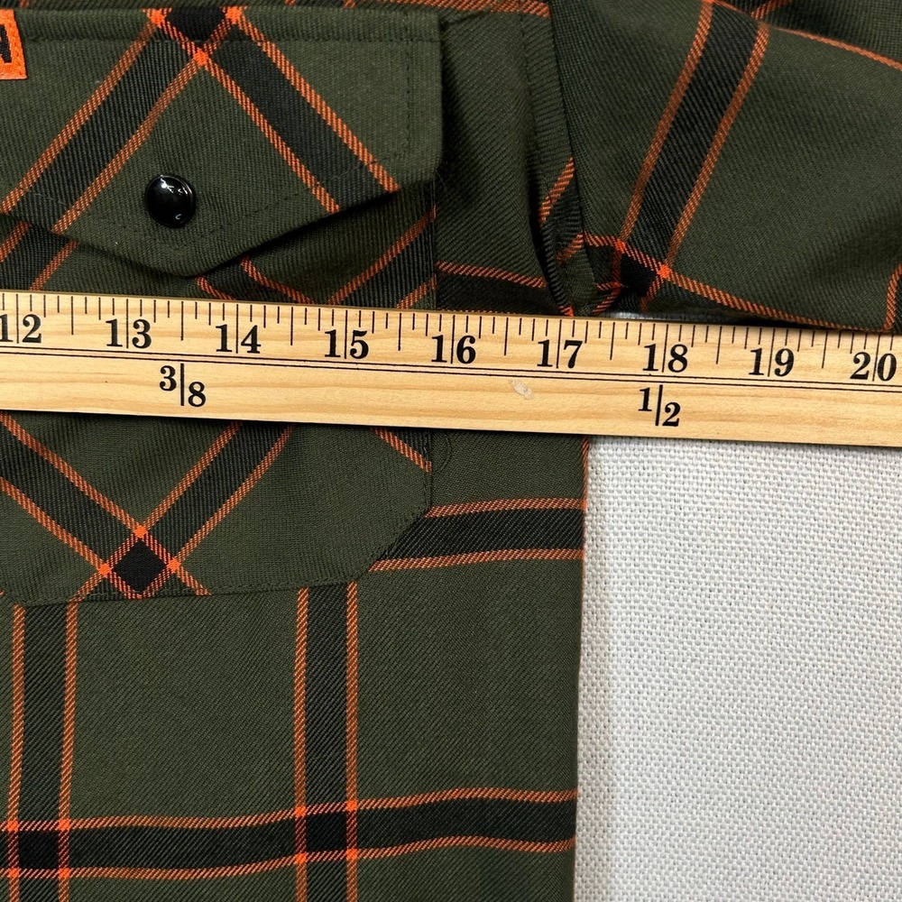 Dixxon Flannel Co Siege Snap Shirt Womens M Olive Green Orange Plaid D-Tech - Picture 8 of 11